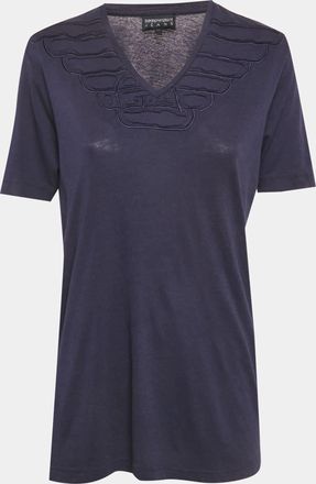 Emporio Armani Jeans Blue Jersey Ruffled V-Neck T-Shirt