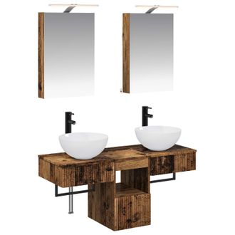 vidaXL Juego De Muebles De Ba&ntilde;o 5 Pcs Madera Envejecida Vidaxl