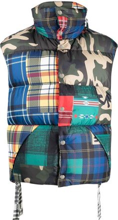 Khrisjoy patchwork-print padded gilet - men - Polyester/Polyester/Feather Down - 2 - Green