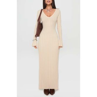 Princess Polly Gratuita Long Sleeve Maxi Sweater Dress in Cream at Nordstrom, Size 10