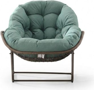 Urban Meuble Mecedora XXL de rat&aacute;n con coj&iacute;n grueso, verde salvia