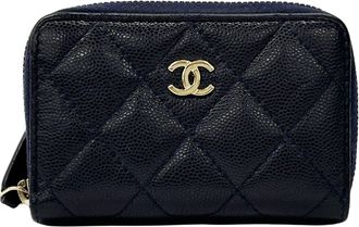 Chanel Navy Grained Calfskin Coin Purse/Coin Case (Pre-Owned)