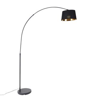 QAZQA Moderno L&aacute;mpara De Arco Inteligente Negra Con Dorado Con Wifi A60 - Arc Basic Acero /textil /pl&aacute;stico Alargada Adecuado Para Led Max. 1 X 8.5 Watt - Q