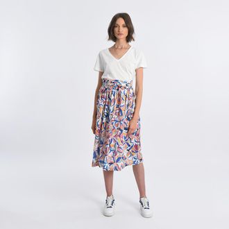 Molly Bracken Gebl&uuml;mter Midirock, vorne zu binden - Beige - MOLLY BRACKEN