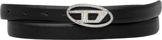Diesel Oval D Logo B-1Dr Strass 20 Riem - Dames - Riemen - Zwart - 75 CM - Leer - Accessoires
