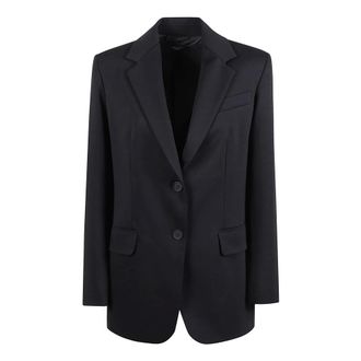 Max Mara Jassen, Dames, Zwart, M, Katoen, Zwarte Jersey Blazer met enkele rij knopen