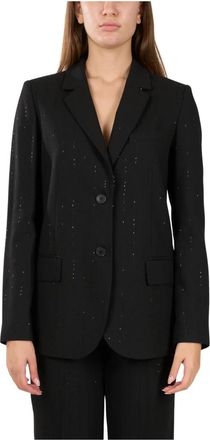 Twinset Paillet enkellange jas met krijtstreep design - Dames - Blazers - Zwart - L - Wol - Jassen