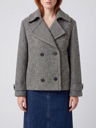 Golden Goose Double-Breasted Short Coat in Virgin Wool with Crystal Embellishments