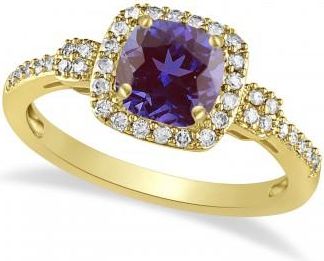 Allurez Lab Alexandrite & Diamond Diamond Halo Engagement Ring 14k Yellow Gold (1.01ct)