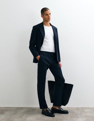 Asos pantaloni da abito slim elasticizzati anti piega navy-blu navy