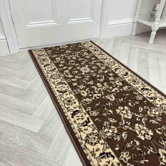 Runrug Hallway Carpet Runner Rug - Soft & Comfy, 9mm - Traditional in Brown | Size: 60 cm x 420 cm