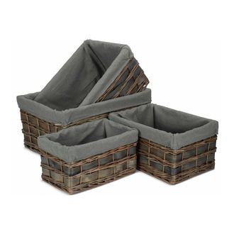 Red Hamper Set of 4 Grey Scandi Storage Basket With Grey Lining