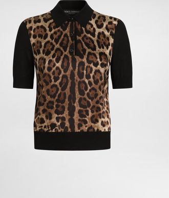 Dolce & Gabbana Leo-print Wool Polo Pullover - Woman T-shirts And Sweatshirts Animal Print 36