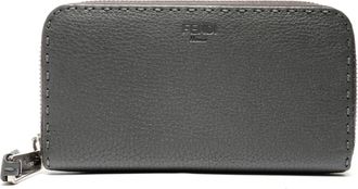 Fendi Selleria Gray Leather Long Wallet (Bi-Fold) (Pre-Owned)