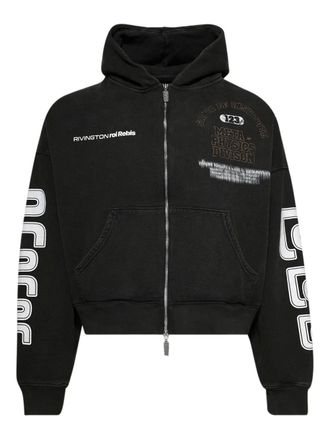 RRR123 zip-fastening hoodie - Black