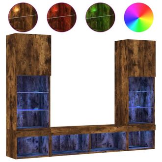 Berkfield Home 5 Piece TV Wall Units with LED Smoked Oak Engineered Wood in Brown
