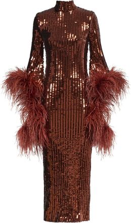 Taller Marmo Del Rio Disco sequinned midi dress - women - Polyester/Polyester/Ostrich Feather/Sequin - 36 - Brown