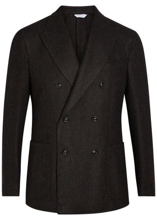 Boglioli Herringbone Double-breasted Wool Blazer - Brown - 52 (UK42 / XL)