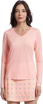 Jamie Sadock Long Sleeve Sunsense V-Neck Base Layer Top Womens Workout Shell : XL, Polyester/Spandex