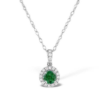 The Diamond Store Emerald 0.50CT And Diamond Halo 18K White Gold Pendant Necklace