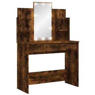 Berkfield Home Dressing Table with LED Lights Smoked Oak 96x40x142 cm in Brown | Size: 96 x 40 x 142 cm