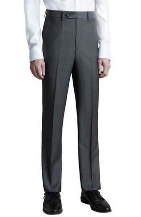 Santorelli Flat Front Wool Herringbone Dress Pants in Grey at Nordstrom Rack, Size 44