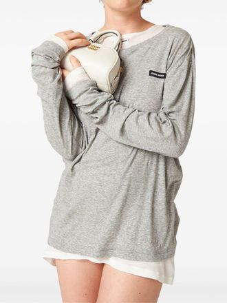Miu Miu long-sleeved ribbed jersey T-shirt - women - Cotton - S - Grey