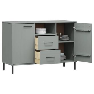 Berkfield Home Sideboard with Metal Legs Grey 113x40x77 cm Solid Wood OSLO | Size: 113 x 40 x 77 cm