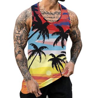 Generic Mens Tank Top Hawaii Sleeveless Tank Top Muscle Shirt Muscle Shirt Funky 3D Tropical Print Tank Tops Casual Beach Summer Holiday Party Vest Lightweigh