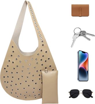 Generic Sling Bag - Rivet Shoulder Bag for Women, Faux Leather, Hollow Design, Adjustable Strap, Rivet Embellishments, Lightweight Construction, Fashionable S