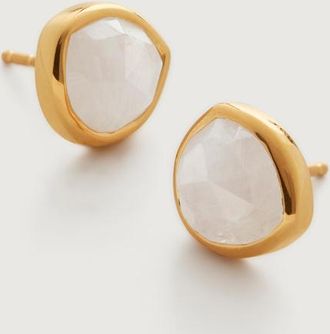Monica Vinader Siren Moonstone Stud Earrings, Gold Vermeil on Silver