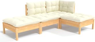 vidaXL Muebles De Jard&iacute;n 4 Pzas Y Cojines Madera Maciza De Pino Crema Vidaxl