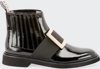 Roger Vivier Viv Ranger Patent Leather Pilgrim Buckle Booties