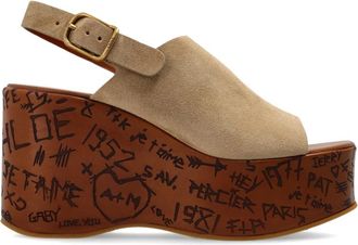 Chlo&eacute; Maxime Wedge Sandalen - Dames - Sleehakken - Beige - 39 EU - Leer - Schoenen