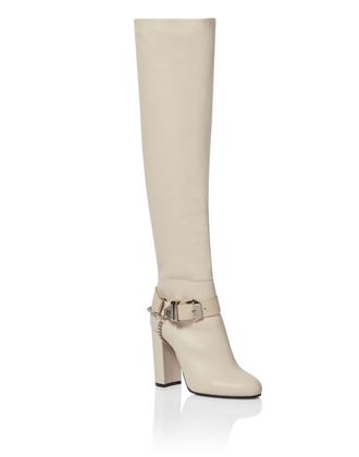 Philipp Plein Leather Boots High Heels High Embossed Hexagon