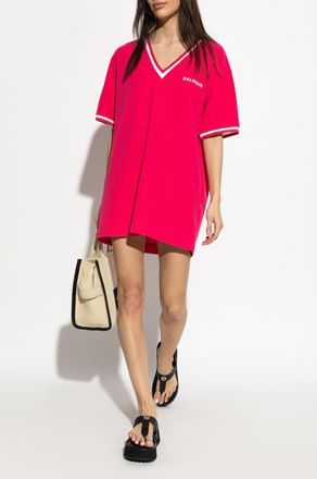 Balmain Beach Dress With Embroidered Logo, Womens, Pink