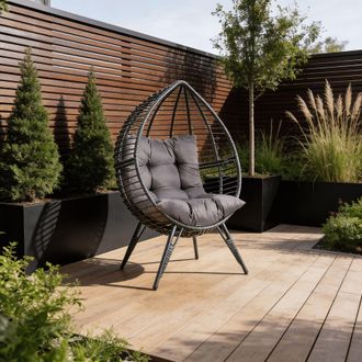 Home Source Industries Egg Chair Rattan Grey Waterproof Cushion Outdoor Home Seat in Dark Grey