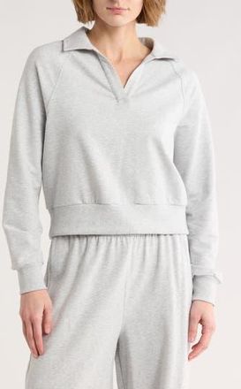 Zella Relay French Terry Polo Sweatshirt in Grey Light Heather at Nordstrom Rack, Size X-Small