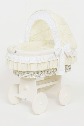 OEM Cesta Mois&eacute;s De Mimbre Bellamy Con Capota Plegable - Ropa De Cama Blanca Y Crema