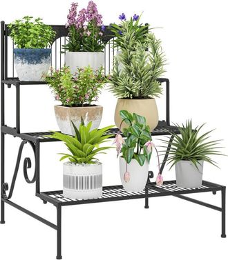 OUTSUNNY Soporte para plantas de 3 niveles estantería para plantas para esquina diseño en escalera para interior y exterior 73x66x85 cm negro - Outsunny