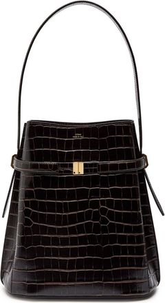 Toteme Belted Crocodile-effect Leather Bucket bag - Dark Brown - One Size
