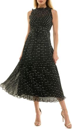 Socialite Polka Dot Sleeveless Pleated Chiffon Dress in Black/White Dot at Nordstrom, Size Small