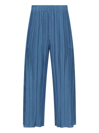 Pleats Please Issey Miyake Blue Pleated Straight-Leg Pants