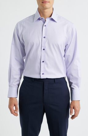David Donahue Regular Fit Micro Dobby Dress Shirt in Berry at Nordstrom, Size 15.5 - 32