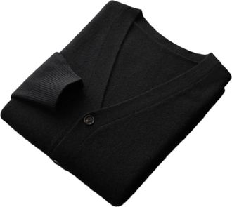 Generic Mens Merino Wool Cardigan Cashmere Sweater. Knitted Coat in Solid Color, Long Sleeve for Cool Seasons Black