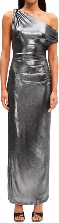 Misha Collection Nyra Metallic Gown In Silver