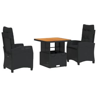 vidaXL Vidaxl - Set Comedor De Jard&iacute;n 3 Pzas Con Cojines Rat&aacute;n Sint&eacute;tico Negro