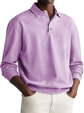 Generic Long Sleeve Polo Shirts for Men Slim Fit T-Shirt Golf Polos Button Down Collared Loose-Fit T Shirts Pullover Tops Long Sleeve Running Tees Purple