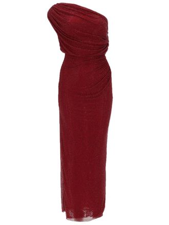 Self Portrait Burgundy Polyester Rhinestone Midi Dress