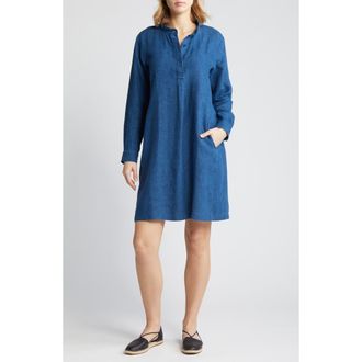 Eileen Fisher Long Sleeve Organic Linen Shift Dress in Atlan at Nordstrom Rack, Size X-Small